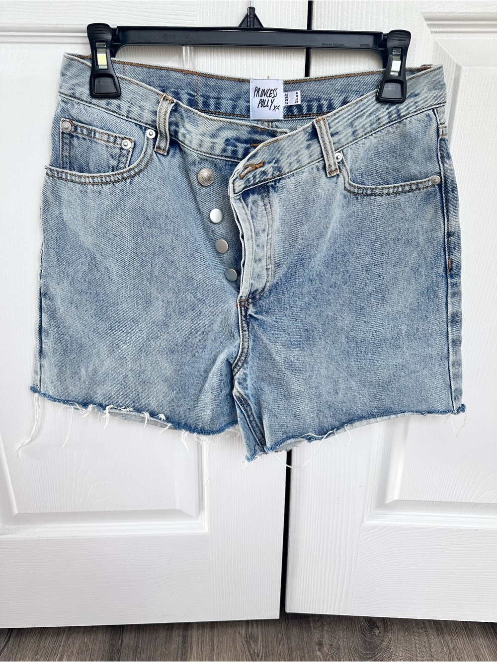 Princess Polly Faded Blue High-Rise Button-Front Denim Shorts